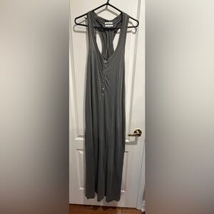 James Perse Gray Button-Front, Racerback Maxi Dress